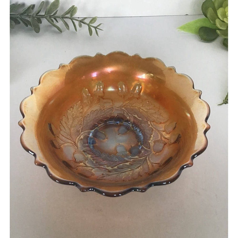 Fenton Oak Leaves and Acorns Carnival Glass Bowl